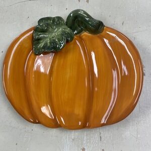 Kaldun & Bogle Ceramic Pumpkin Platter Orange Harvest Thanksgiving Serving Tray